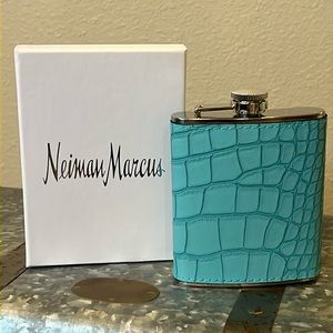 Neiman Marcus Flask Turquoise Alligator Animal Print Party Liquor NIB